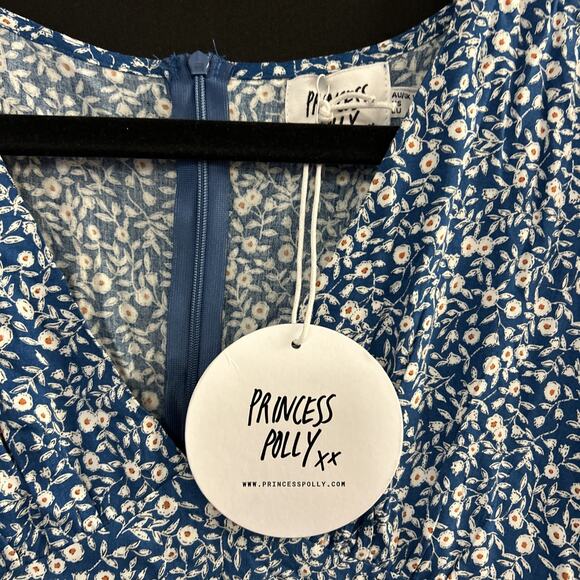 NWT Princess Polly Womens Blue Floral Short Sleeve V-Neck The Sting Mini Dress 8 - Picture 3 of 5